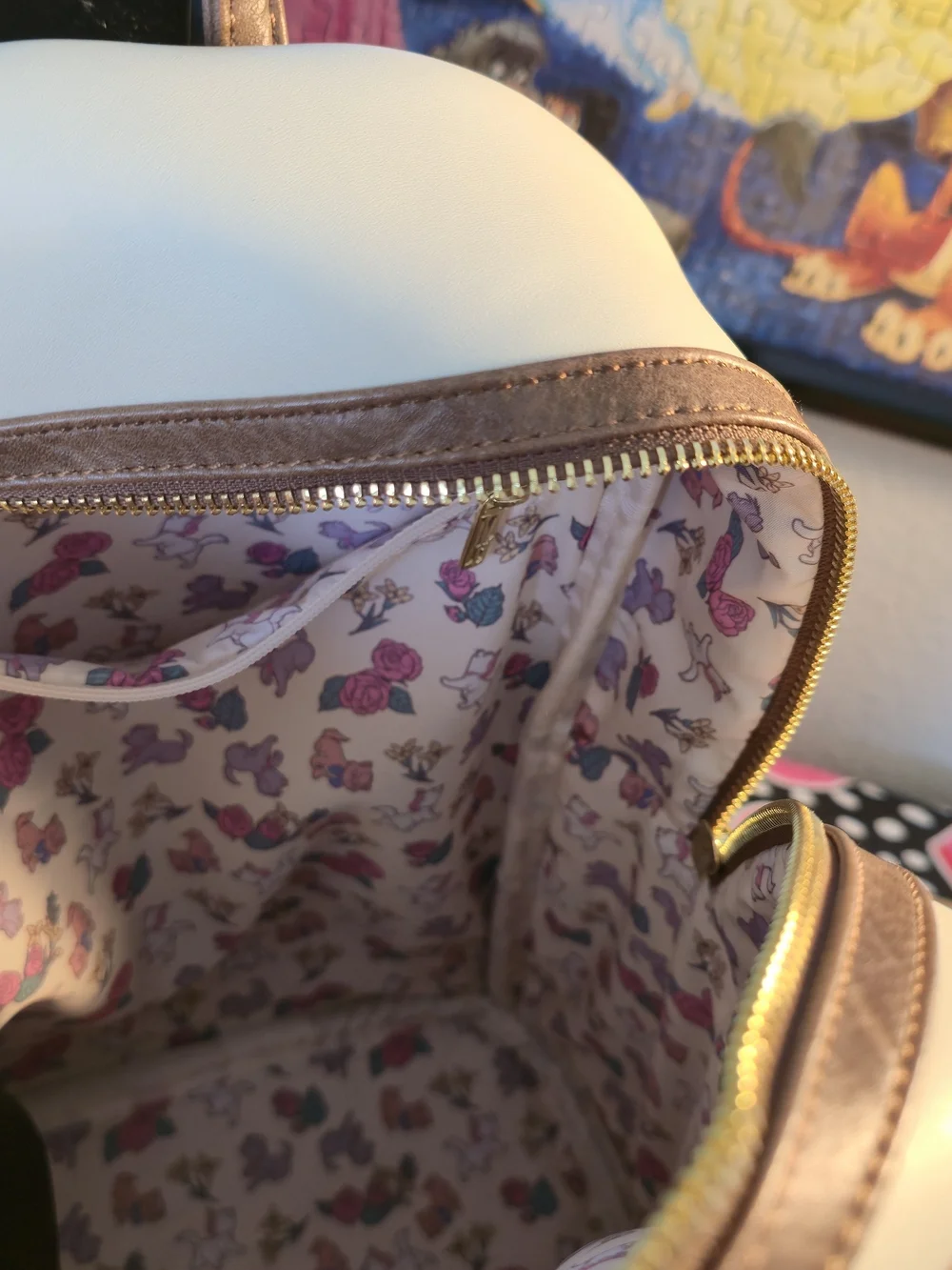 Loungefly Cream and Brown Embroidered Stacked Kittens Mini Backpack